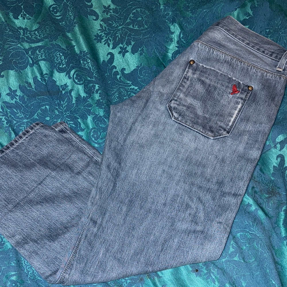 Mih London Boy Cropped Classic Blue Straight Leg Women's Jeans 27